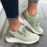 Amozae  New Woman Vulcanize Shoes 2022 Spring Fashion Flower Ladies Wedge Lace Up Casual Shoes 35-43 Large-Sized Female Sneakers AA16