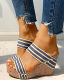 Amozae Summer Women Striped Sandals Platform Wedges High Heel Peep Toe Slip on Casual Fashion Beach Ladies Shoes Zapatos De Mujer