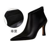 Amozae-Women 8.5cm High Heels Pumps Pointed Toe Ankle Boots   Nightclub Fashion Boots Leather Party Kitten Heels White Shoes