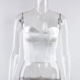 Zenaide Satin Corset Tops Strapless Summer Clothing Panel Shape Bare Shoulder Party   Crop Women Tube Tops
