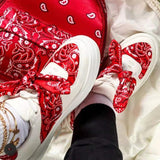 Christmas Gift Female Flats Bandana Print Round Fashion Bow Knot Design Fashon Women's Sneakers 2021 Comfy Casual Hot Sale Slip On Footwear