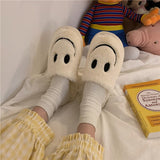 Christmas Gift 2021 Smiley Face Slippers Women Smile Slippers Happy Face Slippers Retro Smiley Face Soft Plush Comfy Warm Slip-on Slippers