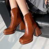 High Heels Fashion Women Long Boots Square Toe PU Leather Soft Ladies Knee-high Boot Autumn Platform Female Over The Knee Boots