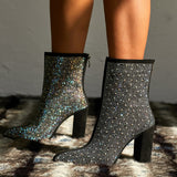 Women Crystal Party Ankle Boots   11cm High Heels Diamond Lady Chunky Boots Short Fetish Stripper Booties Glitter Shoes