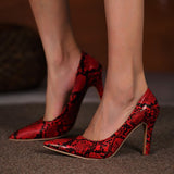 DoraTasia Snake Pattern Spring Autumn women's Shoes Pointed Toe Thin High Heels Office Ladies Pumps Concise Elegant   Shoes