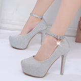 Amozae 2022 Fashion Wedding Shoes Women High Heels Bride Shoes Platform Fashion Pumps Super High Heel 12cm Black Silver