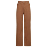 Amozae Casual Straight Brown Jeans Women Vintage High Waist Long Trousers Ladies Casual Loose Wide Leg Pants Capris Autumn