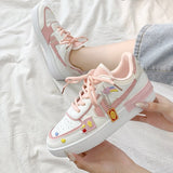 Amozae Women Sneakers White Pink Tennis Cute Lovely Girl Casual Shoes Female Student Blue Low Top Platform Flats Ladies Vulcanize Shoes