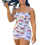 Amozae   Off Shoulder Romper Bodycon Women Fashion Jumpsuit   Bodysuit Shorts Butterfly Printed Short Sleeve Bodysuit Romper