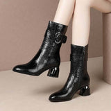 Fall/Winter Mid Calf Boots Woman 2021 5.5cm Heel Short Boots Women's Winter Shoes Plush Booties Zip Buckle for Female Black Blue