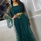 Amozae- Autumn New Fashion Elegant Green Formal Evening Dresses Women Sequins Dress Shawl Banquet Vestido Cocktail Robe Party Gown