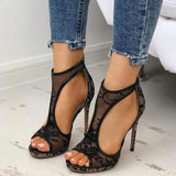 women high heels new fashion lace summer peep toe ladies shoes thin heel sandals casual plus size   party female pumps