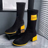 2023 Women 5cm High Heels Pumps Ankle Boots Nightclub Fashion Short Sock Stretch Boots Winter Block Heels   Fashion Shoes