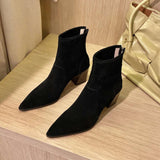 Amozae-Krazing Pot 2024 new cow suede pointed toe high heel Chelsea boots solid concise style beauty lady streetwear ankle boots L57