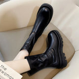 Women Ankle Boots Ladies Shoes Slip on Mid Calf Boots Platform Soft PU Leather Long Boot Footwear Woman Fashion Autumn Winter