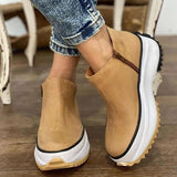 Autumn Women's Ankle Boots Side Zipper Wedges Round Toe Ladies Modern Boots Leather Solid Color Sewing Female Casual Shoes