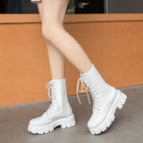 Amozae   Winter New Women Casual Boots Fashion Warm Boots Top Quality Pu Leather Platform Military Boots Size 35-43 White Boots