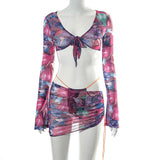 Amozae Floral Print   Bikini Set Women Long Sleeve 2 Piece Swimsuit And Skirts Cover Up   Beach Wear Swimwear Bathing Suit