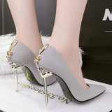 Amozae-2024 Woman Extreme 10cm High Heel Pumps Female Flock Velvet Pointed Toe Fetish Metal Heels Lady Footwear Scarpins Green Shoes