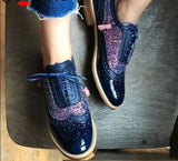 Amozae New Big Size 43 Female Chunky Fashion Leisure Brogue Women Shoes Mix Color Lace Up Flats Women Flats