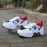 Amozae- Hot Shoes Men Women Casual Skates Deform Wheel Skates for Adult Couple Shoes Childred Runaway Skates Four-wheeled Walk Sneakers