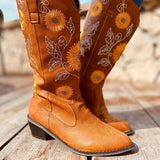 Back to College Women's Boots Mid-Calf Cowboy Boots Embroidery Western Autumn Boots for Women Vintage Female Shoes Luxury PU Leather Boots 35-43