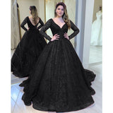 Amozae- Green Shinny Wedding Party Dresses   Lady V Neck Long Sleeve Mother Of The Bride Dress Blue Formal Evening Vestido Ball Gown