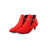 Amozae Low Heel Ankle Boots Shoes Woman Boots Fashion Pointed Toe Flock Short Boot Buckle Female Footwear Red Green Large Size 46 48