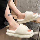 2021 Winter Women's Slippers Thick-bottomed Fur Furry Slippers for Home Soft Platform Shoes Indoor House Warm Cotton Slippers