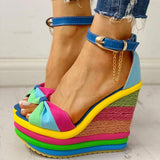 Amozae-- Elegant INS Hot Sale Rainbow Colorful 2024 Summer Wedges Sandals Party Platform Extreme High Heels Shoes Woman Plus Size 43