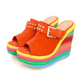 Amozae    New Summer   Bohemia Casual Rainbow Peep Toe Platform Sandals For Womens Wedges Sandalias Plataforma Shoes High Y5263