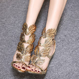 Luxury Women 11cm High Heels Fetish Leather Sandals   Gold Metal Wing Summer Shoes Lady Stiletto Party Valentine Sandles