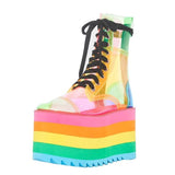 Black Friday Amozae  New Platform Rainbow Boots Fashion Transparent PU Boots Sweet Girl Platform Shoes Super High Heel Candy Colors Sneakers Women