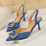 Amozae-Women Summer Glitter 7cm High Heels Prom Sandals Lady Low Heels Crystal Prom Pumps Female Valentine Yellow Blue Strap Shoes