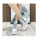 Amozae  7Cm Platform Wedge Sneakers Hidden Heel High Top Genuine Leather Women Casual Shoes Sneakers Za Fashion Casual Boots White