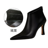 Amozae-Women 8.5cm High Heels Pumps Pointed Toe Ankle Boots   Nightclub Fashion Boots Leather Party Kitten Heels White Shoes