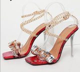 Amozae    Newest Crystal Chain Women Sandals Summer Party Wedding Shoes   Fashion Square Toe Transparent Perspex Stiletto Heels