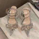 2022 Women 9cm High Heels Sandals Lady Crystal Glitter Satin Silk Sandles Summer Wedding Bridal Designer Transparent Pink Shoes