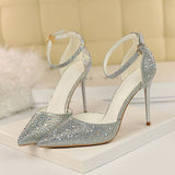 Amozae     Women 10cm High Heels Size 40 Sandals Wedding Bridal Scarpins Glitter Heels Fetish Stiletto Crystal Gold Pumps Shoes