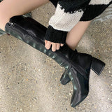 Amozae-Women's Knee High Long Boots Soft PU Leather Shoes Square Mid Heels Ladies Fashion Booties Autumn Winter Female Thigh High Boots