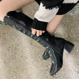 Amozae--Women's Knee High Long Boots Soft PU Leather Shoes Square Mid Heels Ladies Fashion Booties Autumn Winter Female Thigh High Boots