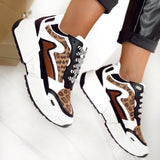 Leopard Women Stylish Sneakers Platform Increas Flats Winter Ladies Casual Sneakers Color Matching  Lace Up Female Sport Shoes