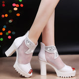 Summer Women Sandals Crystal Platform Square High Heel Peep Toe Breathable Dress Wedding Female Ladies Shoes Zapatos De Mujer