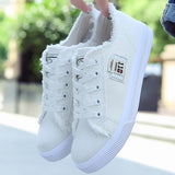 Amozae- BRKWLYZ Hot New 2024 Spring Summer Women Canvas Shoes Flat Sneakers Women Casual Shoes Low Upper Lace Up White Shoes 35-41