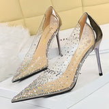 2021 Summer Luxury Women 10cm Thin High Heels Pumps Pointed Toe Diamond Pumps Rose Gold Crystal Pumps Prom Large Size 43 Shoes