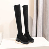 Krazing Pot big size cow leather stretch over-the-knee boots platform round toe high heels winter women warm thigh high boots