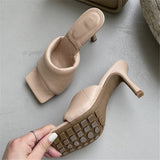 2021 Women Summer 10cm High Heels Slides Mules Sandals Lady Pink Nude Slippers Luxury Brand Designer Stiletto Heels Fetish Shoes