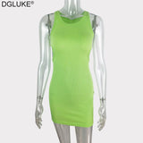 Amozae---hoco dresses  Backless Mini Dress Summer Women Sleeveless Bodycon Dress   Summer Sundress Green White Black Tank Dress