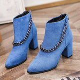 Amozae-Back to College Women Blue Cow Suede Ankle Boots Female Increased Platform Short Boots Zip High Heel Boots Casual Shoes Woman Chain Botas Mujer