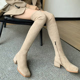 High Heels Fashion Women Long Boots Square Toe PU Leather Soft Ladies Knee-high Boot Autumn Platform Female Over The Knee Boots